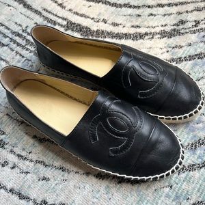 New Chanel Black Espadrilles Lambskin size 39